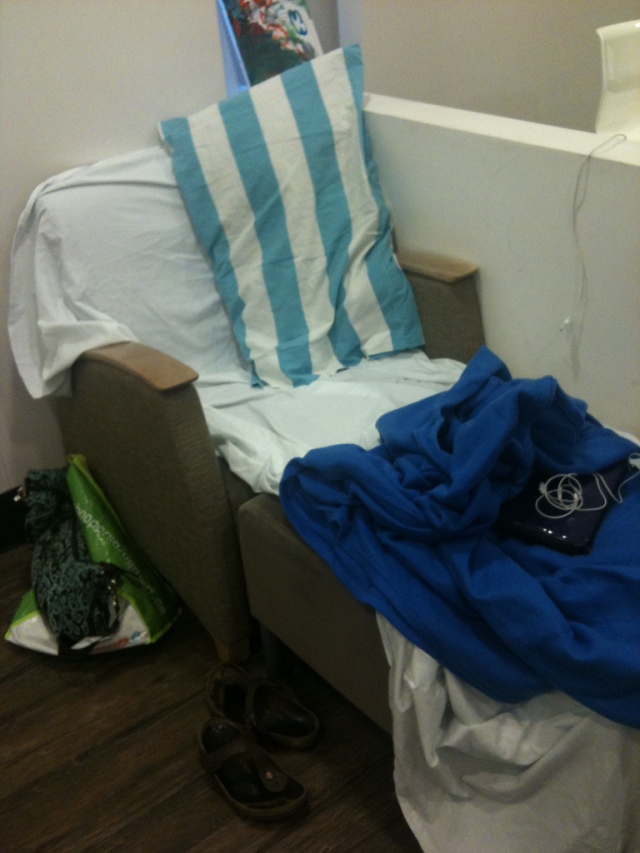 Our home away from home...a comfy chair & footstool in the CICU/CCU parent lounge